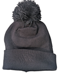23 Fly Chicago Embroidery Style Black Cuffed Pom Knit Beanie Cap
