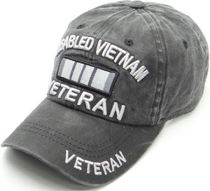 US Military Disabled Vietnam Veteran Pigment Washed Black Baseball Hat Cap