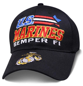 US Marines Racing Stars Semper FI Black Baseball Cap