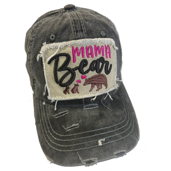 Mama Bear Pigment Vintage Cotton Baseball Hat Cap (Black)