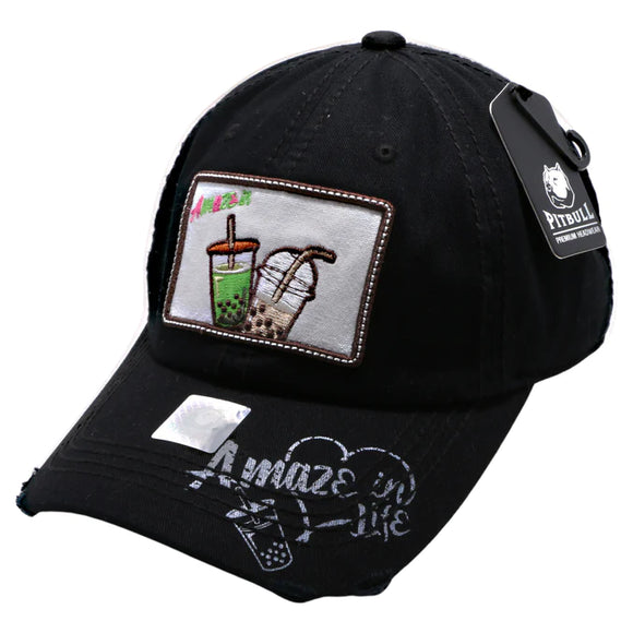 Amaze in LIfe with Boba Patch Design Vintage Cotton Black Cap Hat