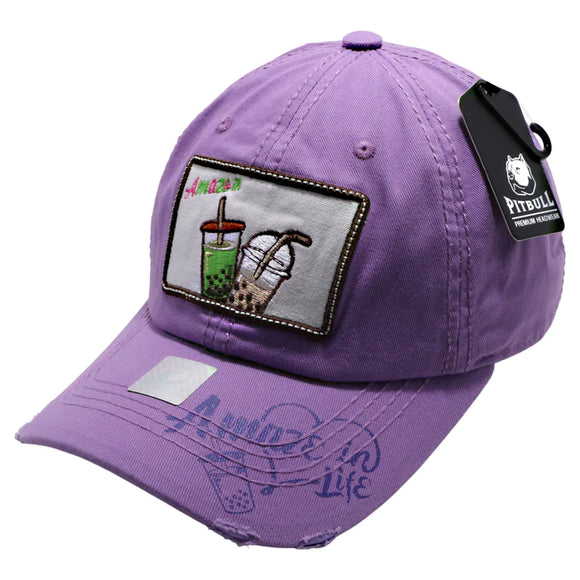 Amaze in LIfe with Boba Patch Design Vintage Cotton Purple Cap Hat
