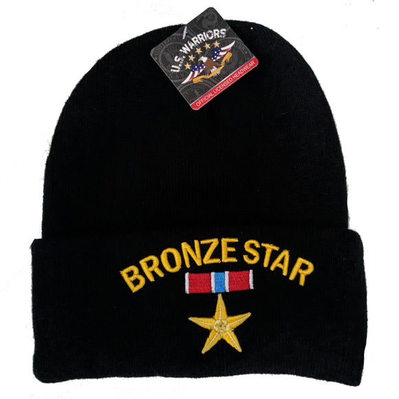US Military Bronze Star Black Skull Beanie Hat Cap