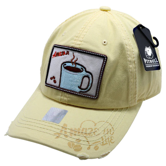 Amaze in LIfe with Coffe Patch Design Vintage Cotton Yellow Cap Hat