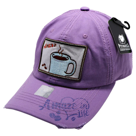 Amaze in LIfe with Coffe Patch Design Vintage Cotton Purple Cap Hat