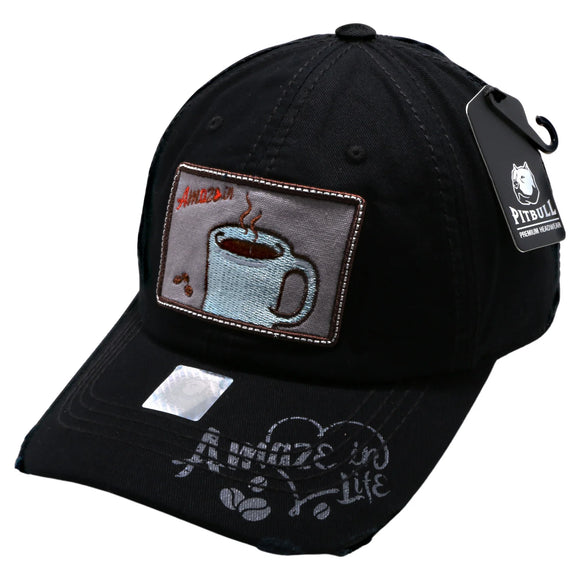 Amaze in LIfe with Coffe Patch Design Vintage Cotton Black Cap Hat