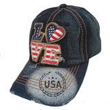 USA Love Heart Design Pigment Vintage Cotton Blue Denim Baseball Hat