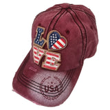 USA Love Heart Design Pigment Vintage Cotton Maroon Baseball Hat