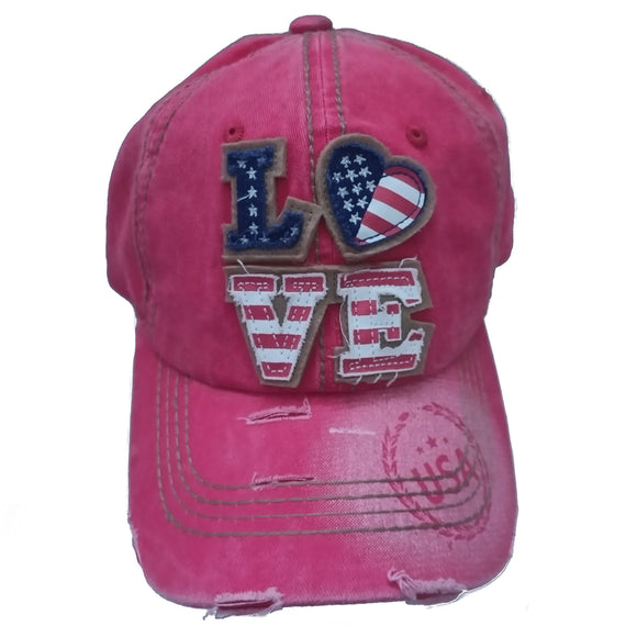 USA Love Heart Design Pigment Vintage Cotton Pink Baseball Hat