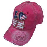 USA Love Heart Design Pigment Vintage Cotton Pink Baseball Hat
