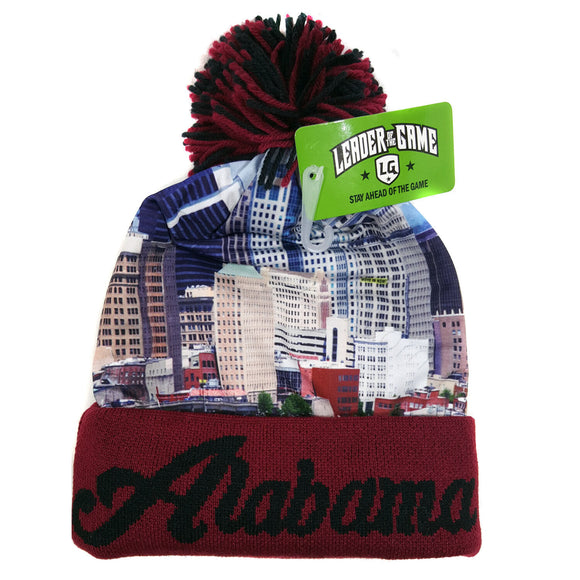 US Alabama State Theme Winter Picture Pom Cuffed Knit Beanie Skull Cap