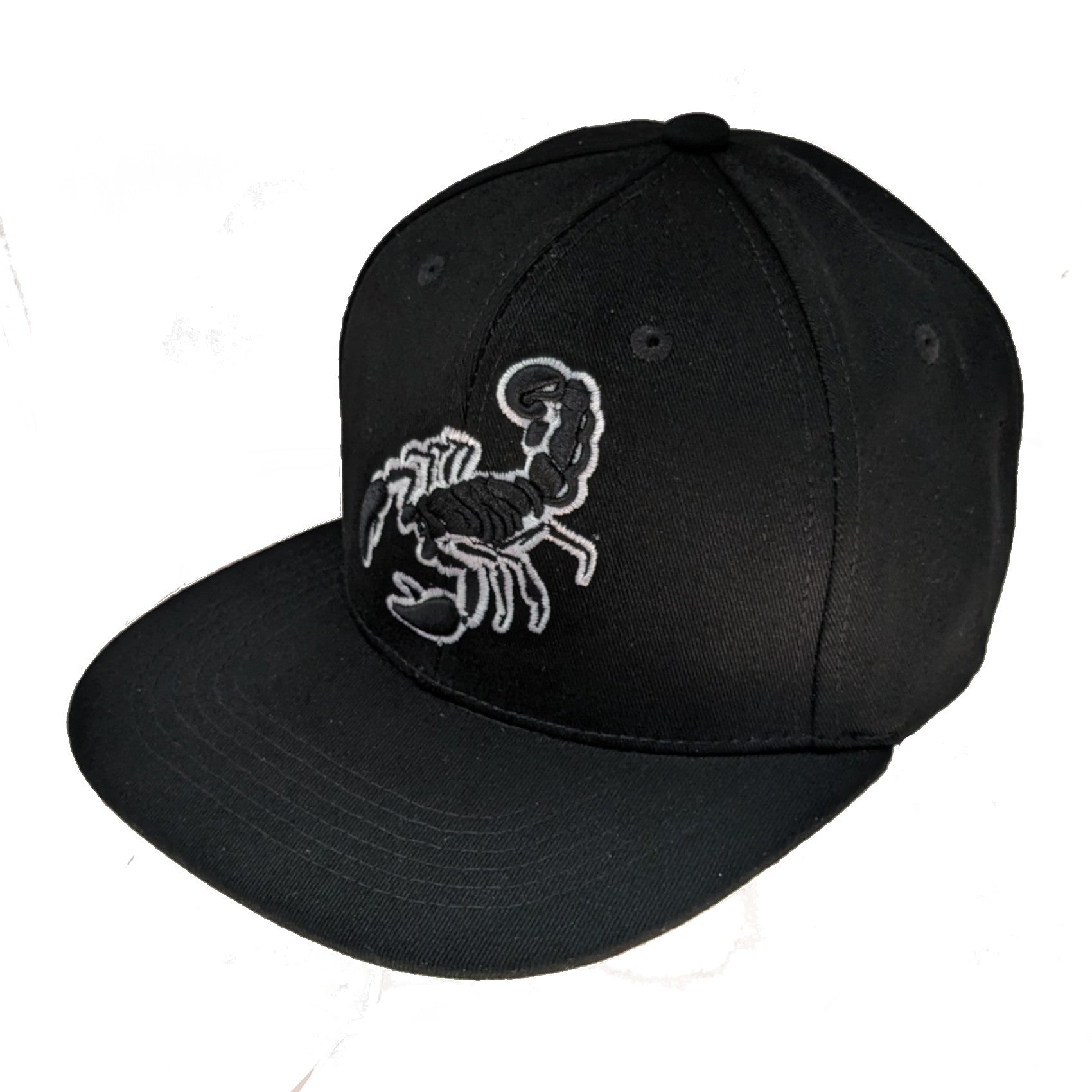 Scorpion Embroidered White/Black Shadow Flat Bill Snapback Scorpion Embroidered White/Black Shadow Flat Bill Snapback