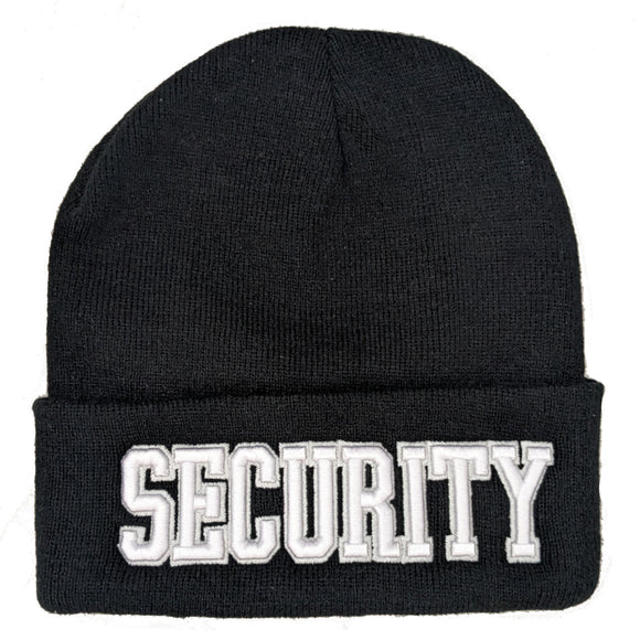 Embroidered Security Black Skull Beanie Hat Cap