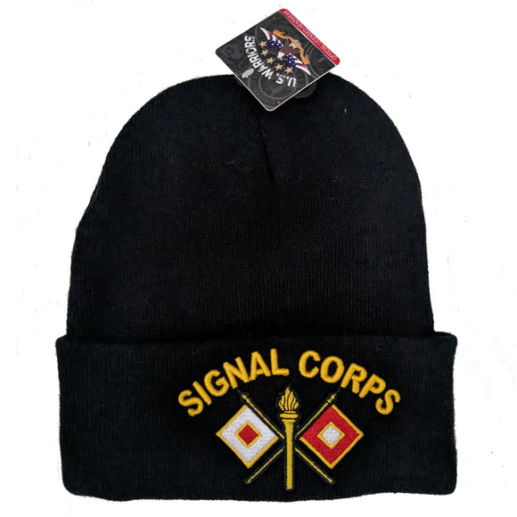 US Military Signal Corps Black Skull Beanie Hat Cap