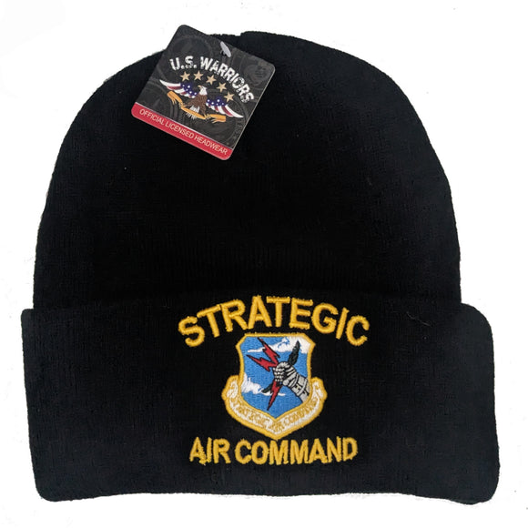US Military Strategic Air Command Black Skull Beanie Hat Cap