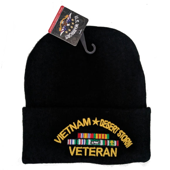 US Military Vietnam Desert Storm Veteran Black Skull Beanie Hat Cap