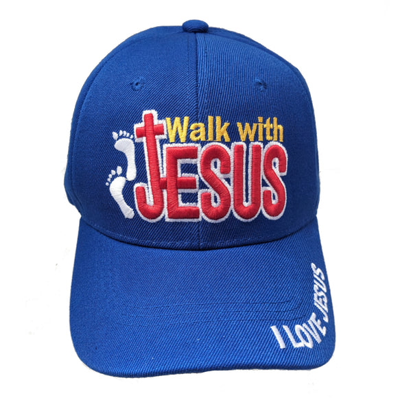 Walk With Jesus Christian Baseball Hat Cap (Royal Blue)