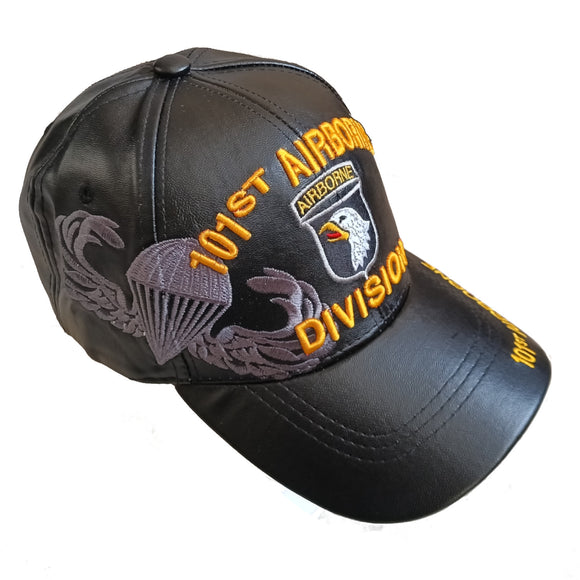 US Military 101st Airborne Division PU (Plyurethane) Black Baseball Hat Cap