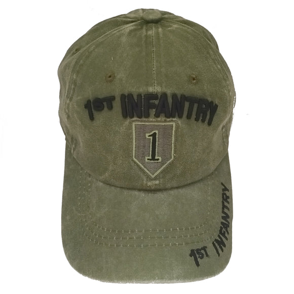 US Military 1st Infantry Division Pigment Washed Olive Adjustable Baseball Hat Cap
