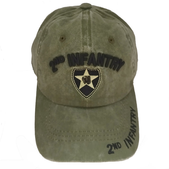 US Military 2nd Infantry Division Pigment Washed Olive Adjustable Baseball Hat Cap