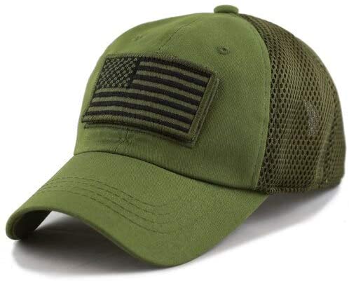 US Flag Detachable Patch Micro Soft Mesh Baseball Hat Cap (Olive)