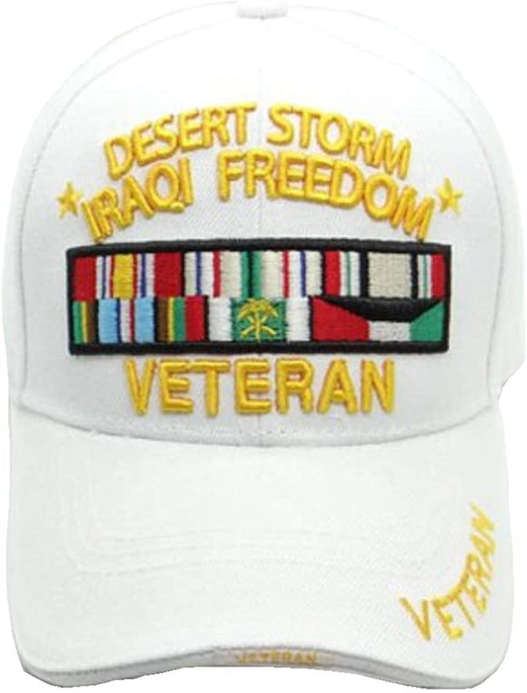US Military Desert Storm Iraqi Freedom Veteran White Adjustable Baseball Hat Cap