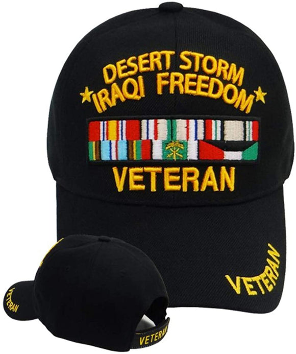 US Military Desert Storm Iraqi Freedom Veteran Black Adjustable Baseball Hat Cap