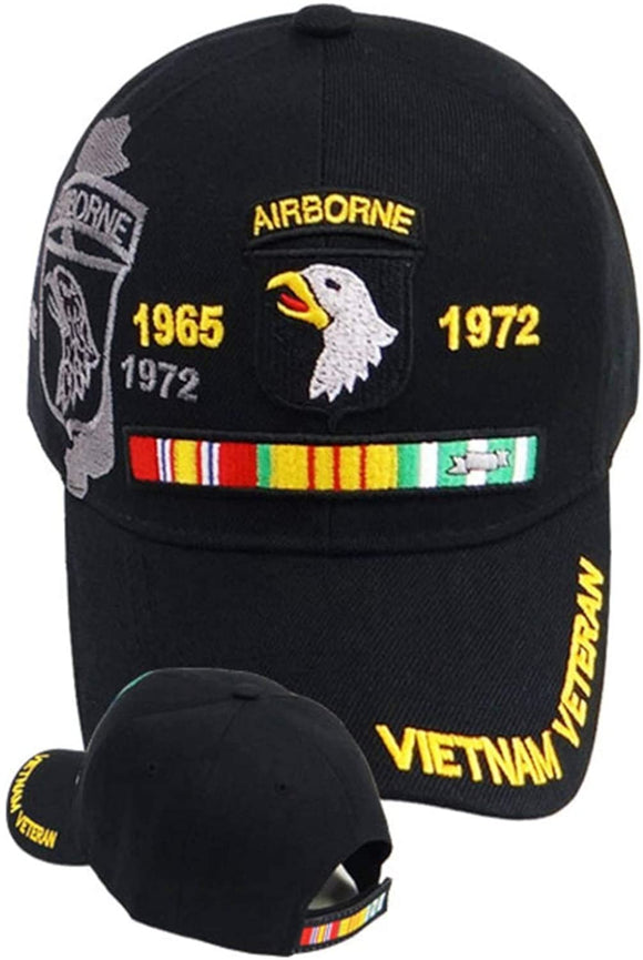 US Military Vietnam Veteran Airborne 1965 - 1972 Black Baseball Hat Cap