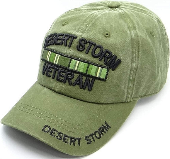 US Military Desert Storm Veteran Pigment Washed Olive Adjustable Baseball Hat Cap