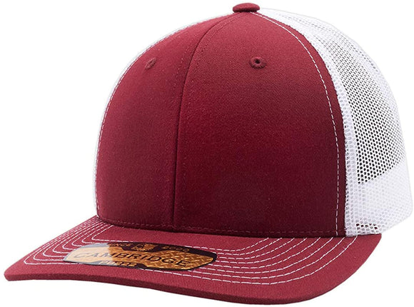 Cambridge Mesh Back Trucker Hat Cap (Maroon/White)