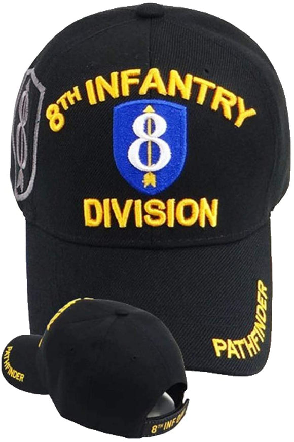 US Military 8th Infantry Division Black Adjustable Baseball Hat Cap
