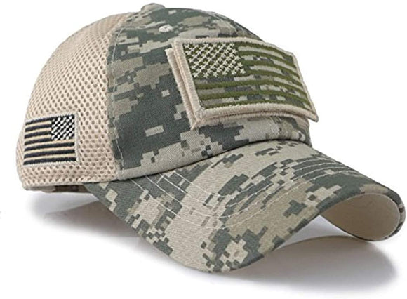 US Flag Detachable Patch Micro Soft Mesh Baseball Hat Cap (Green Digital Camouflage)
