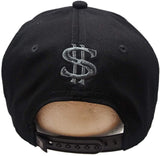 Dollar Sign Embroidered Silver/Black Flat Bill Snapback Hat Cap