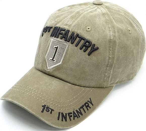 US Military 1st Infantry Division Pigment Washed Khaki Adjustable Baseball Hat Cap