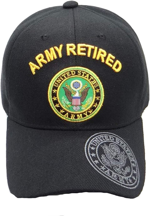 US Military Army Retired Black Adjustable Baseball Hat Cap
