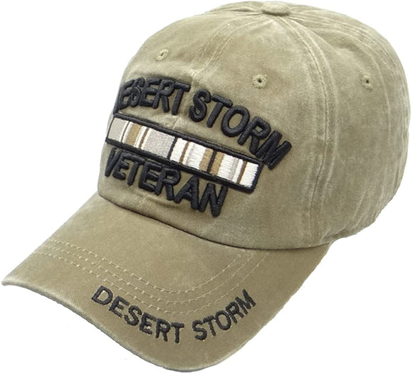 US Military Desert Storm Veteran Pigment Washed Khaki Adjustable Baseball Hat Cap