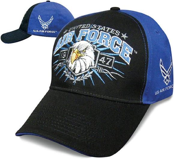 United States Air Force Since 1947 Eagle Burst Baseball Hat Cap (Black/Royal Blue)