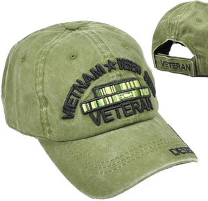 US Military Vietnam Desert Storm Veteran Pigment Washed Olive Adjustable Baseball Hat Cap