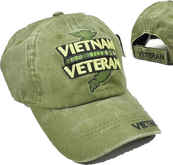 US Military Vietnam Veteran Pigment Washed Olive Adjustable Baseball Hat Cap