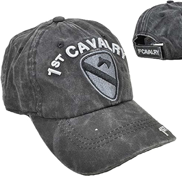 US Military 1st Cavalry Pigment Washed Black Adjustable Baseball Hat Cap