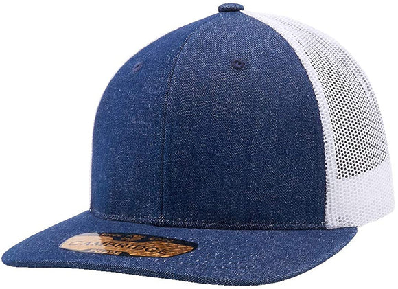 Cambridge Mesh Back Trucker Hat Cap (Denim/White)