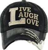 Live, Laugh, Love Vintage Dad Baseball Hat Cap (Black)