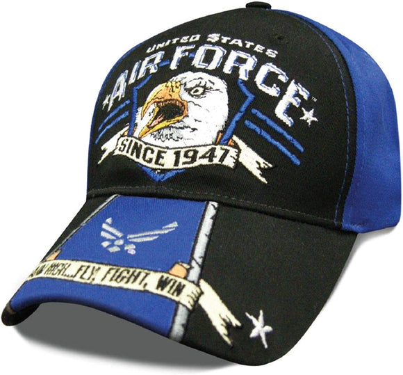 United States Air Force Since 1947 Eagle Scream Baseball Hat Cap (Black/Royal Blue)