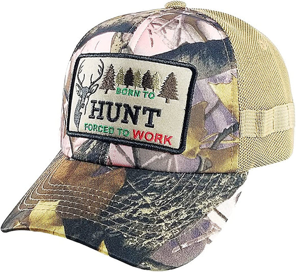 Born To Deer Hunt Patch Trucker Hat Cap (Camouflage/Khaki)