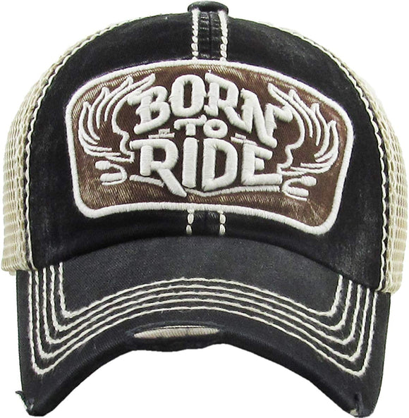 Born to Ride Vintage Meshback Dad Baseball Hat Cap (Black)