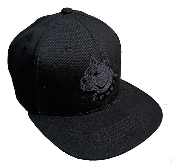Pit Bull Face Embroidered Black Shadow Flat Bill Snapback Hat Cap