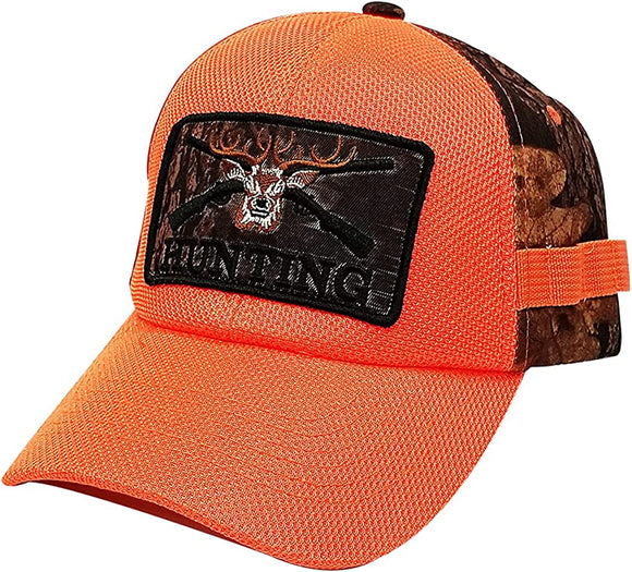 Deer Hunting Patch Trucker Hat Cap (Orange/Camouflage)
