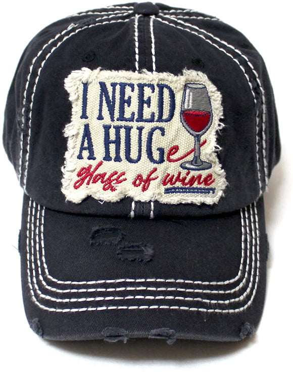 I Need A Huge Glass of Wine Vintage Mom Baseball Hat Cap (Black)