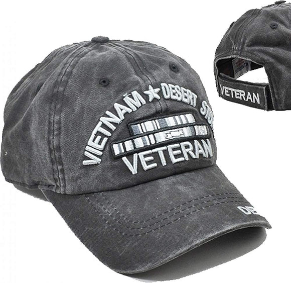 US Military Vietnam Desert Storm Veteran Pigment Washed Black Adjustable Baseball Hat Cap