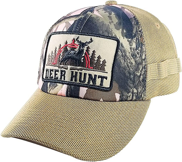 Deer Hunt Patch Trucker Hat Cap (Camouflage/Khaki)